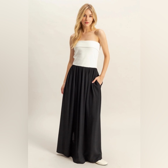 Black and White Strapless Maxi Dress NEW - Picture 2 of 4